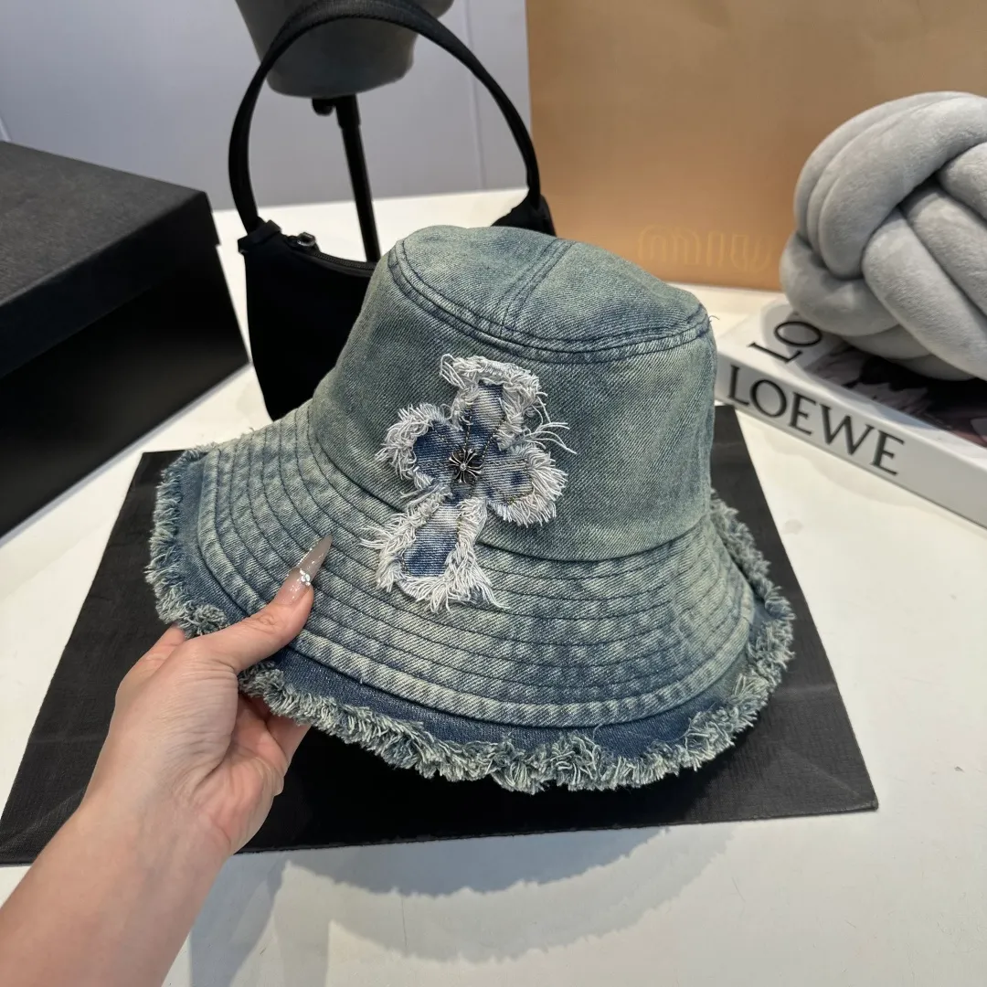 P70 Croxin spring and summer new denim fisherman hat, retro old street style, washed and torn edges, perfect for taking photos👑